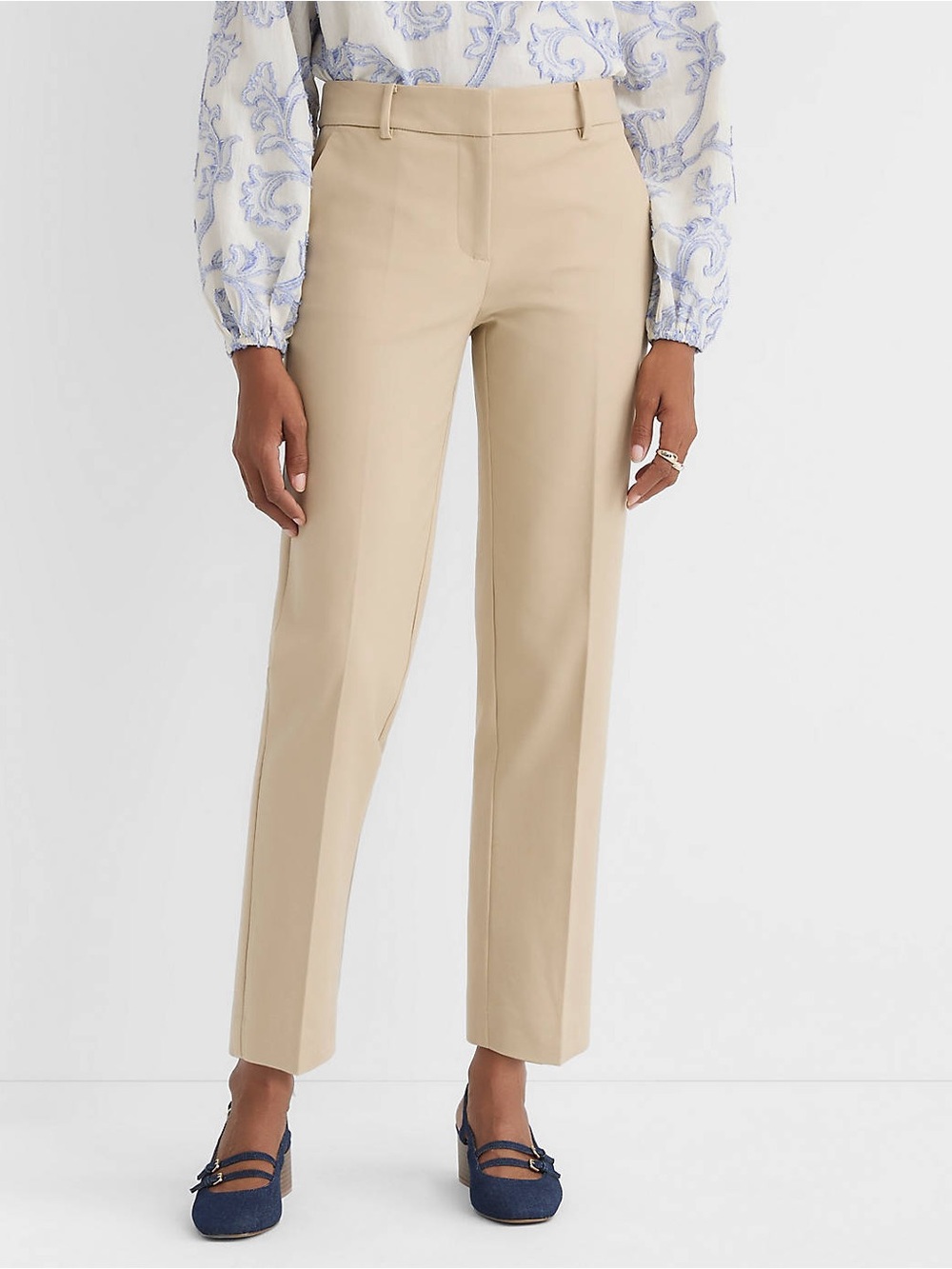 LOFT Beige Straight-Leg Trousers